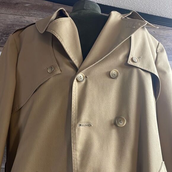 Academy Clothes Mens Peacot Trench Coat , Removable Faux Fur Lining , 44, Tan - Picture 3 of 15